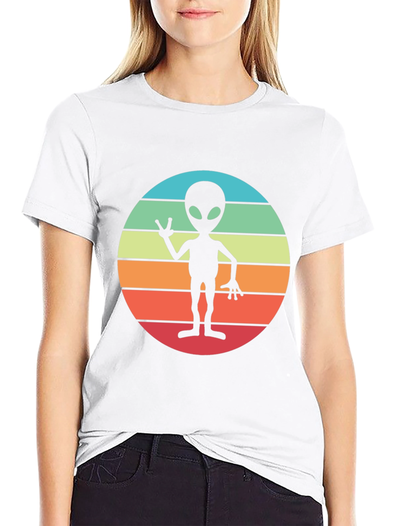 Retro Alien Sunset Graphic Tee - Black