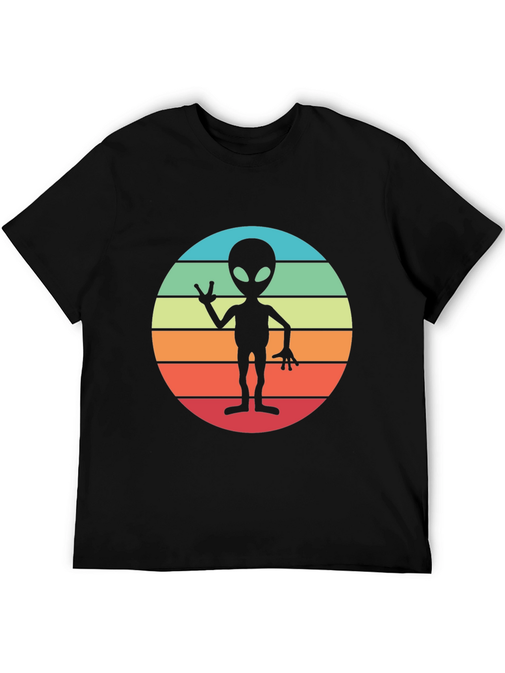 Retro Alien Sunset Graphic Tee - Black