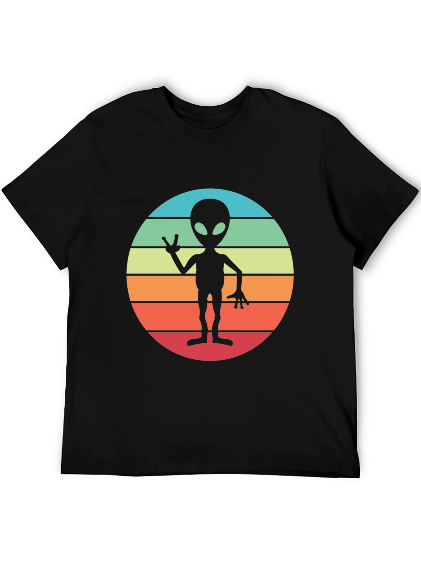 Retro Alien Sunset Graphic Tee - Black