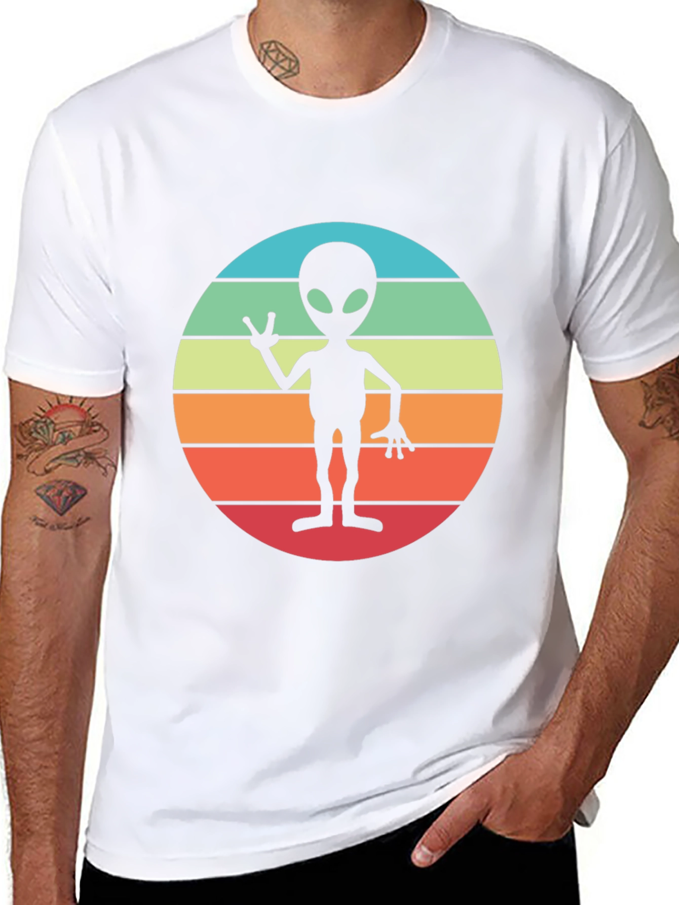 Retro Alien Sunset Graphic Tee - Black