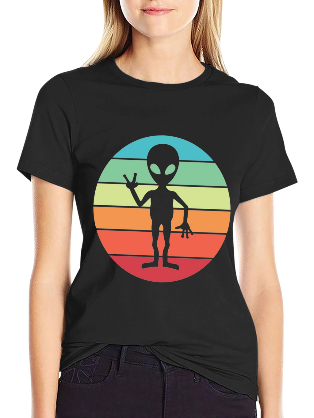 Retro Alien Sunset Graphic Tee - Black