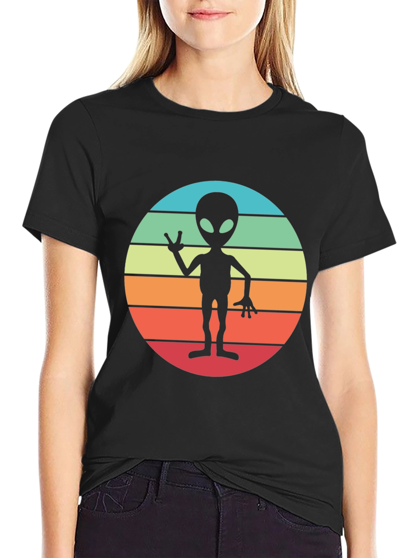 Retro Alien Sunset Graphic Tee - Black