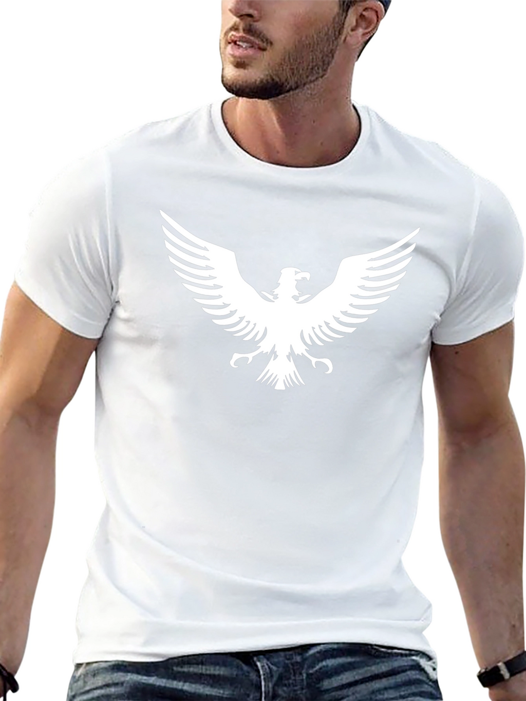 Black T-Shirt with White Eagle Graphic Print