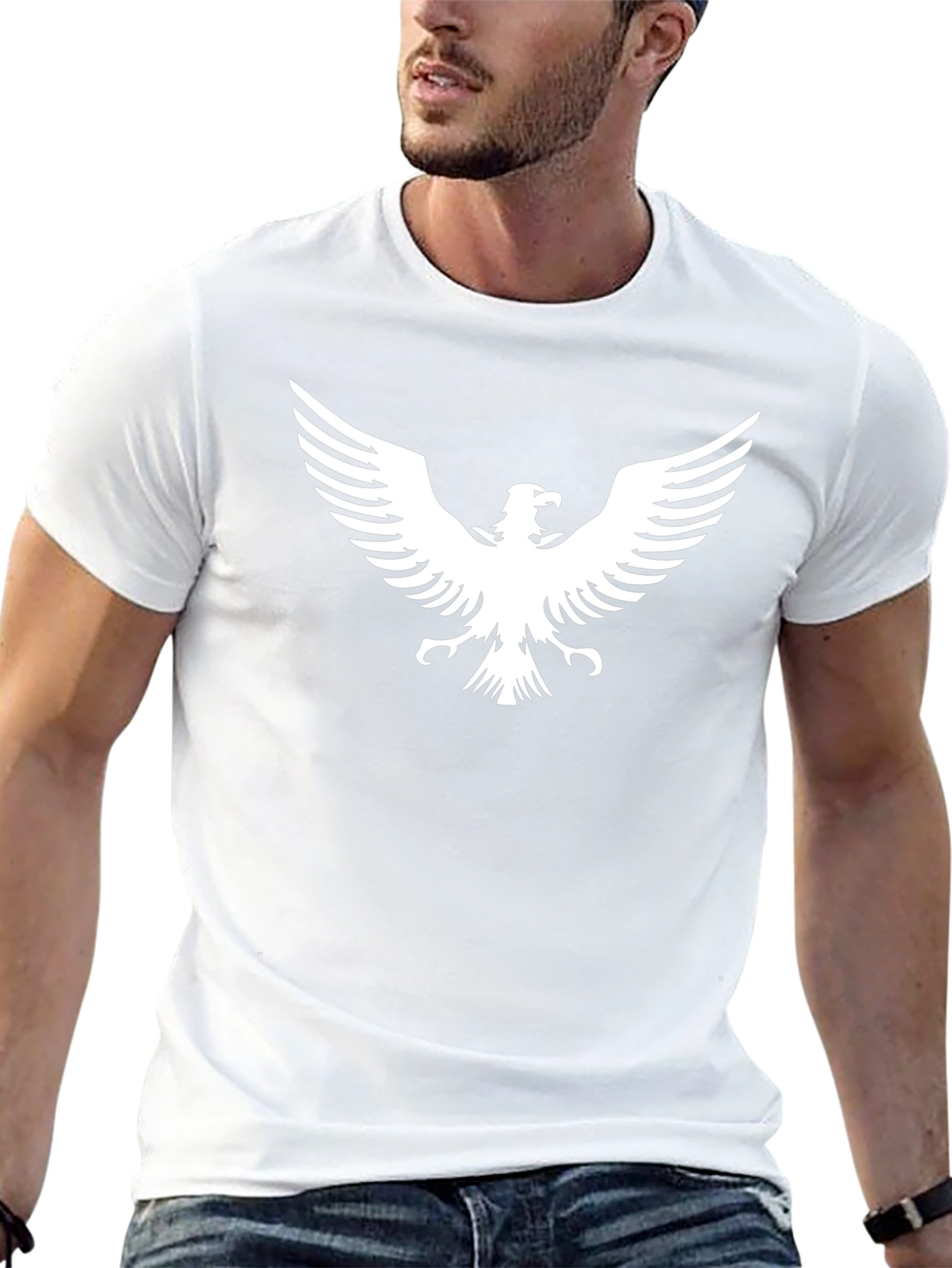 Black T-Shirt with White Eagle Graphic Print