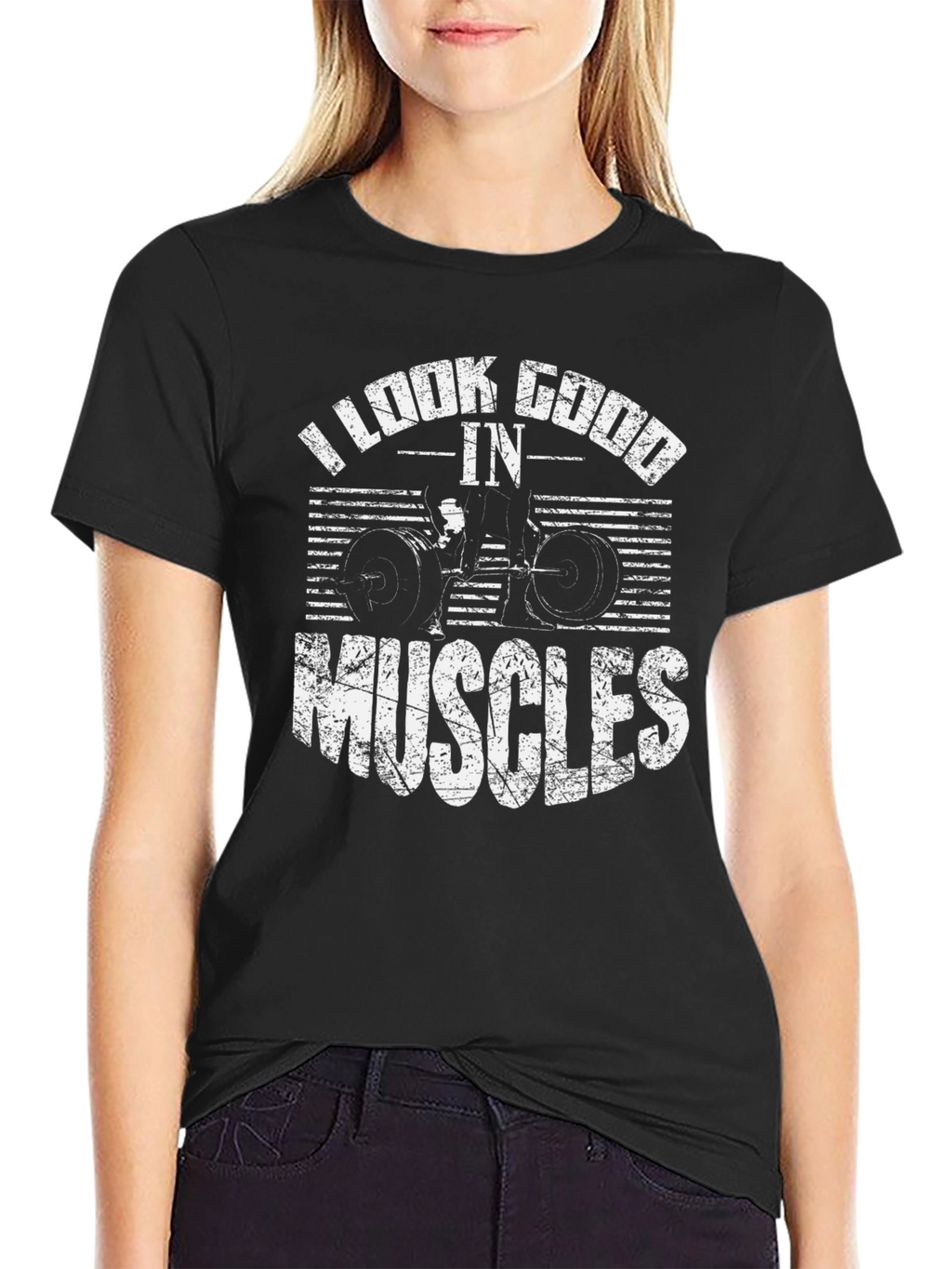 I Look Good In Muscles Black Graphic T-Shirt