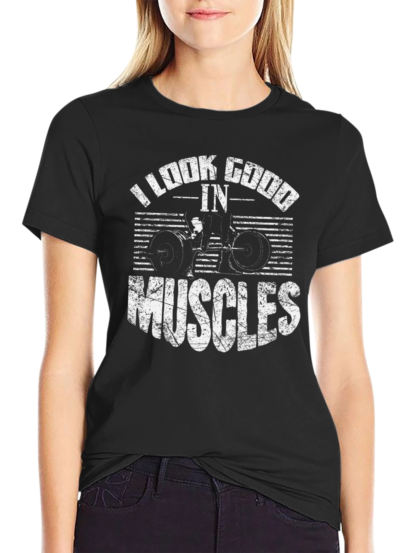 I Look Good In Muscles Black Graphic T-Shirt