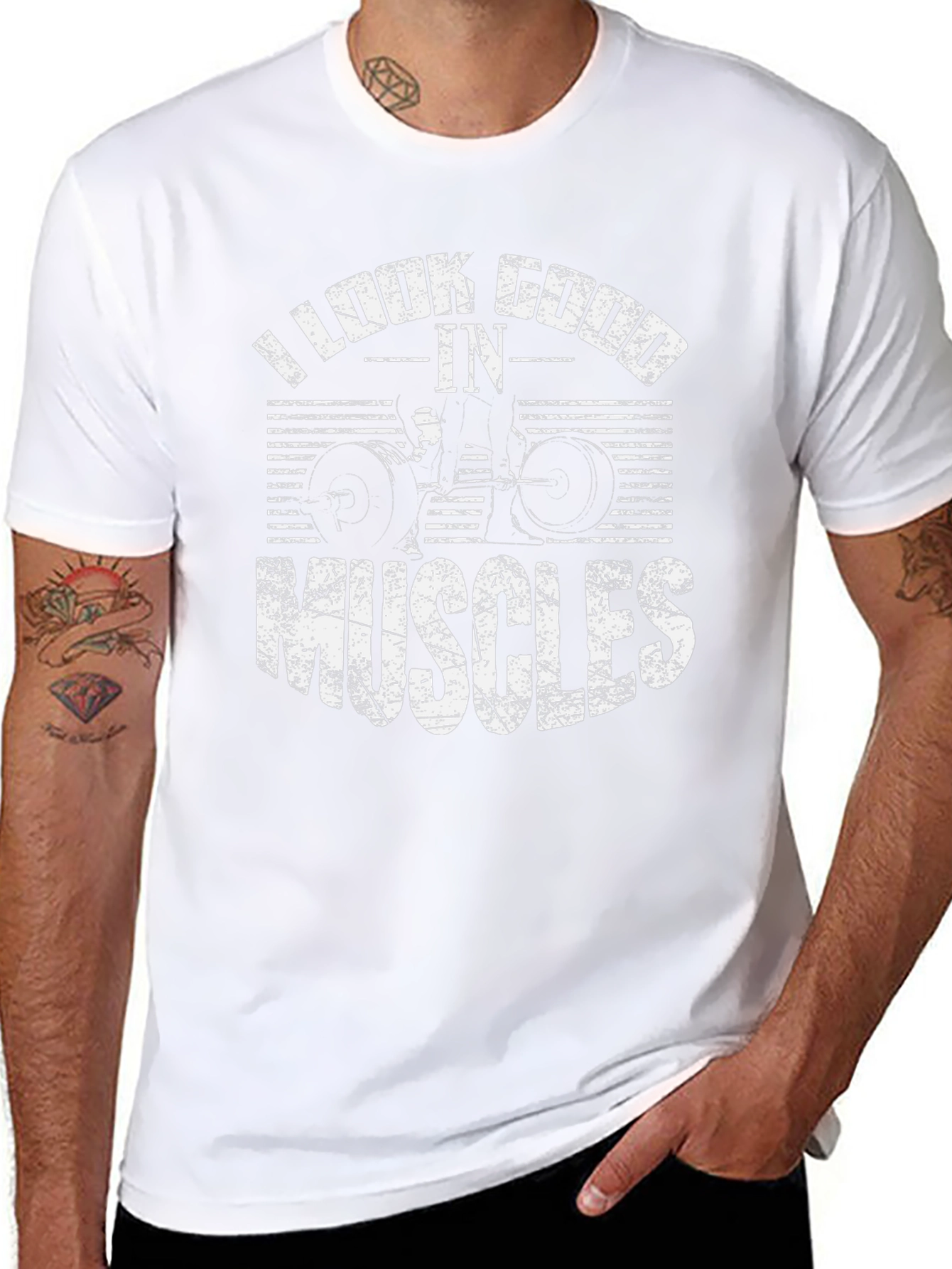 I Look Good In Muscles Black Graphic T-Shirt