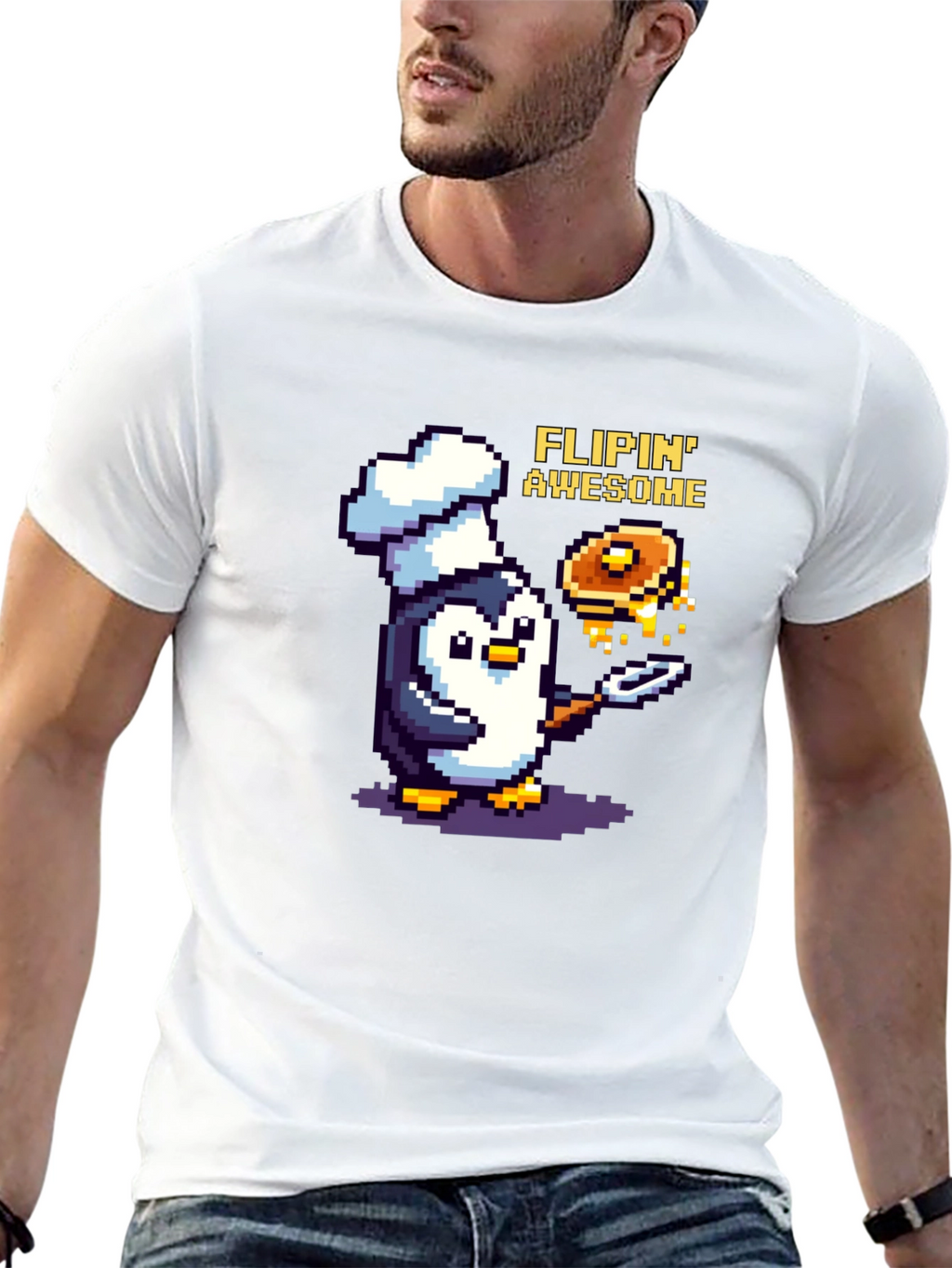 Flippin Awesome Pixel Penguin Chef T-Shirt