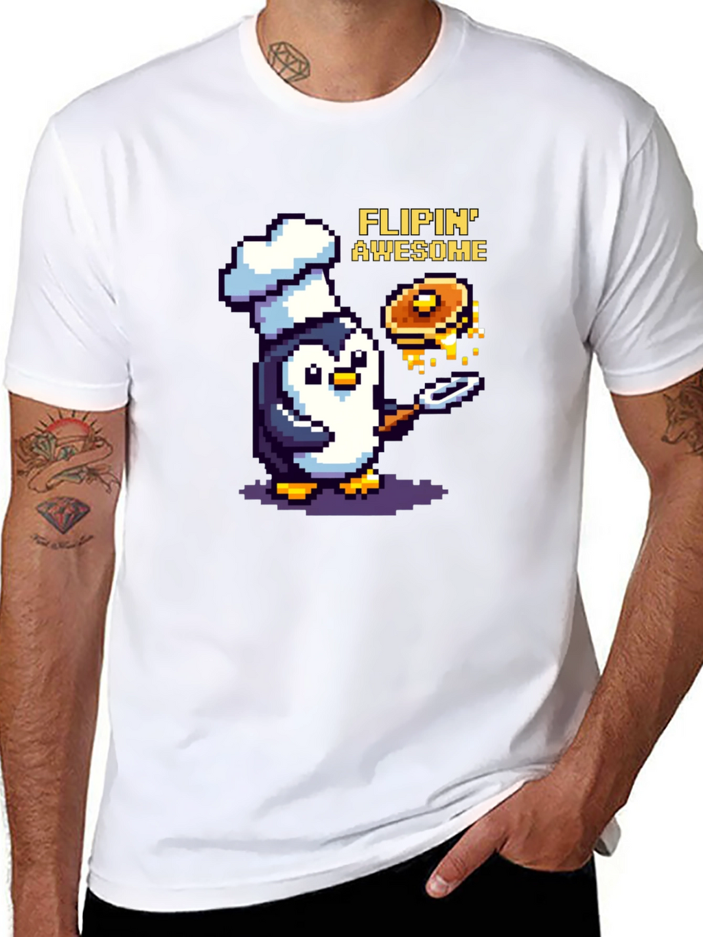 Flippin Awesome Pixel Penguin Chef T-Shirt