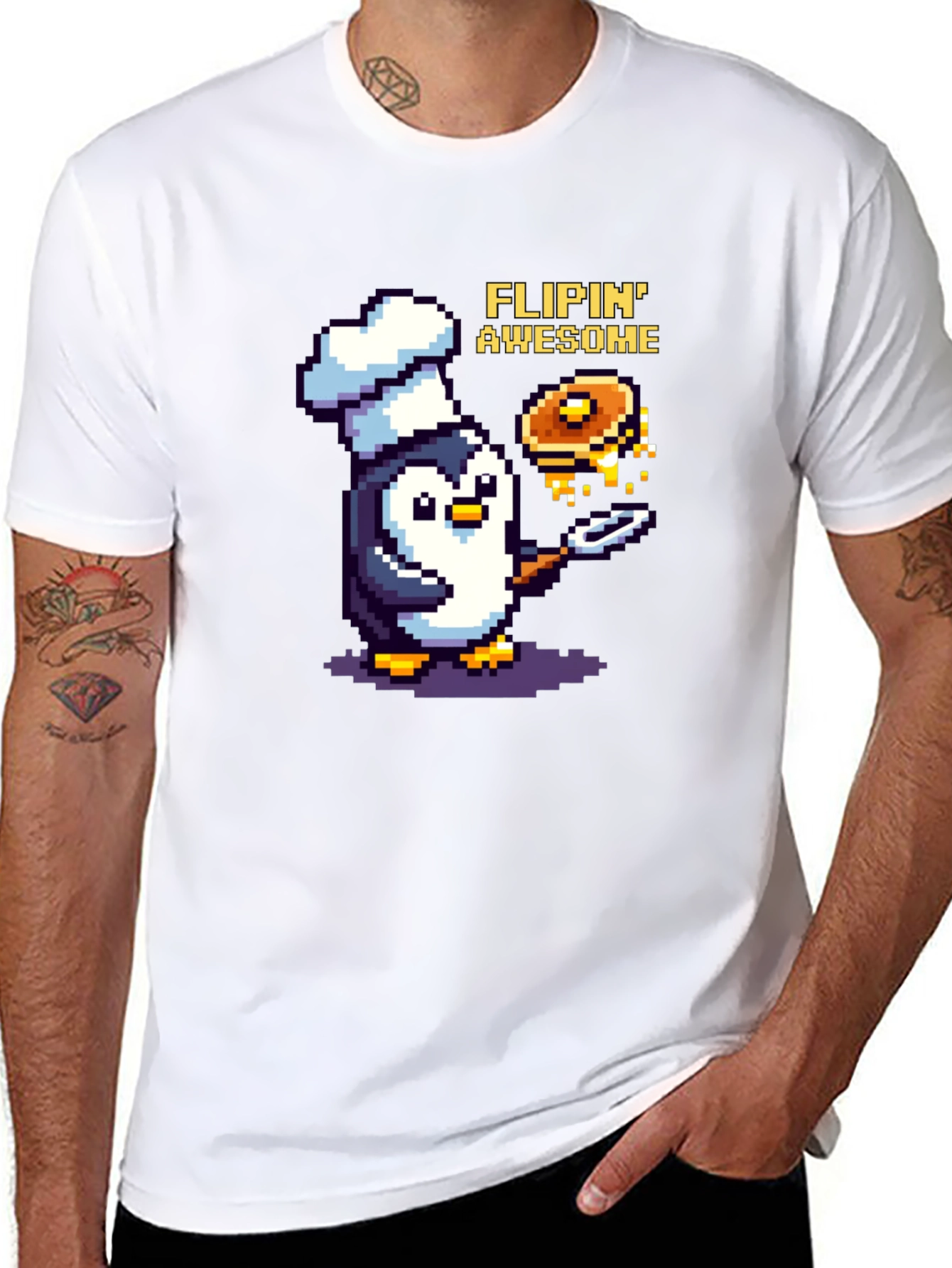 Flippin Awesome Pixel Penguin Chef T-Shirt