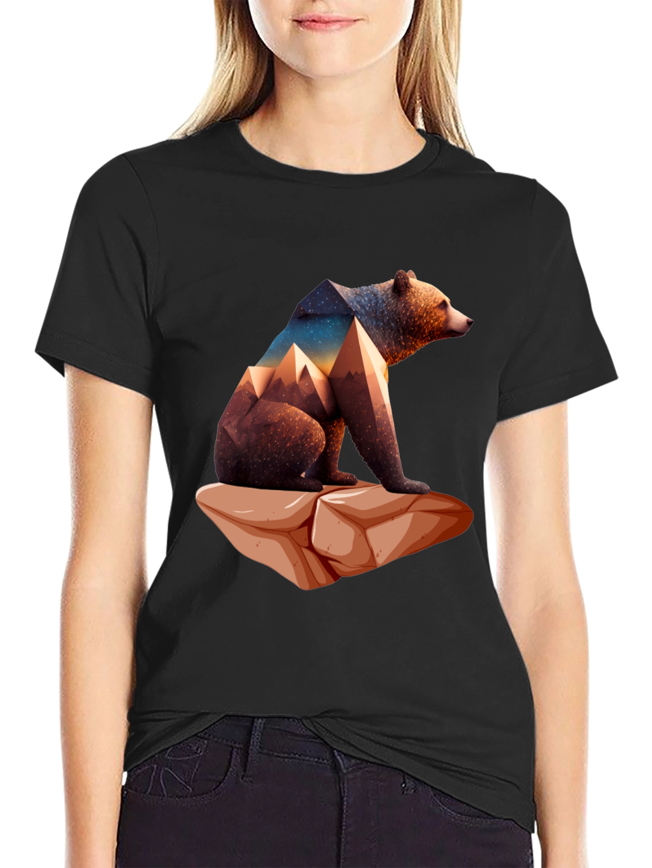 Geometric Bear Graphic Tee - Nature Design