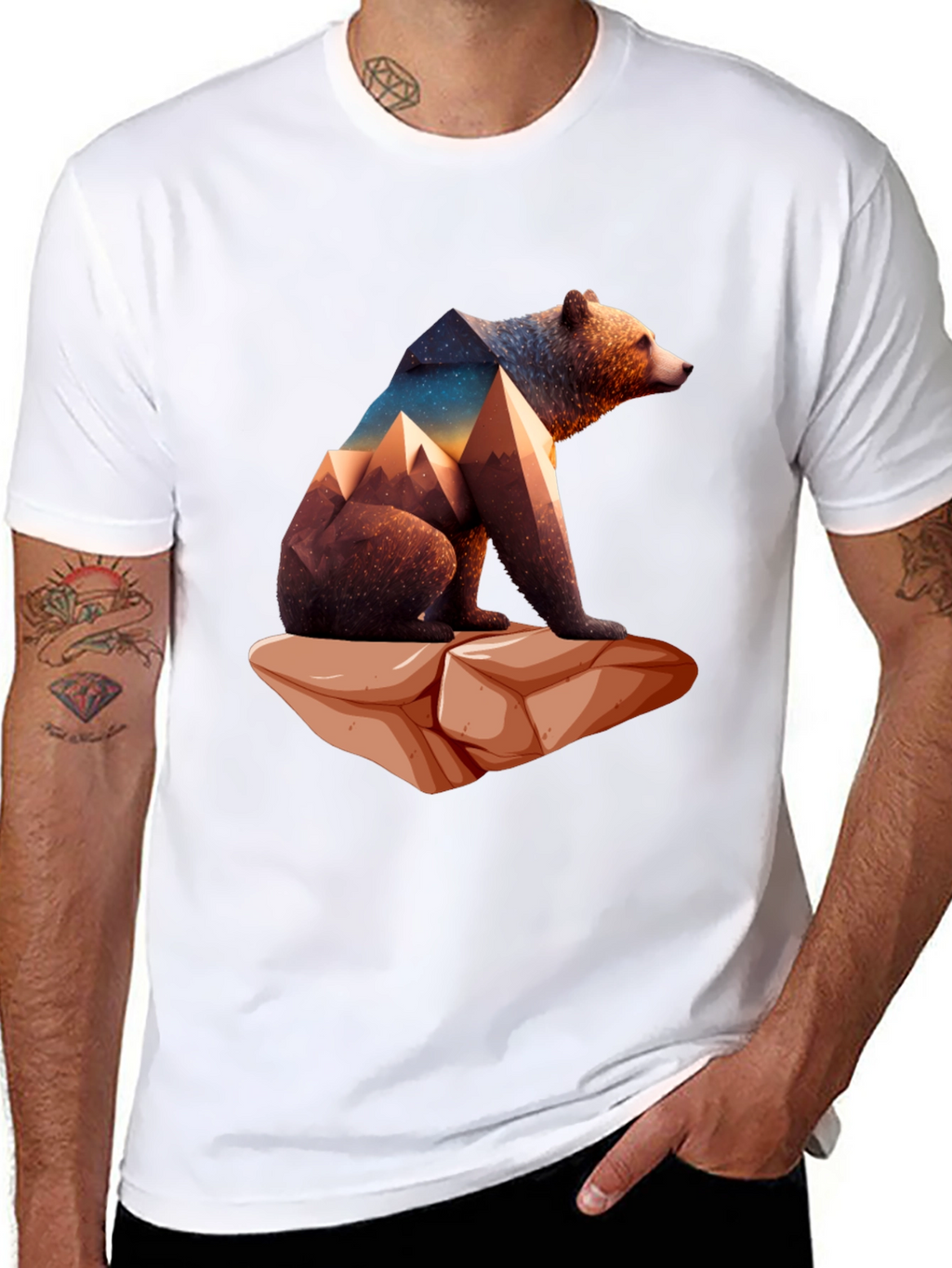 Geometric Bear Graphic Tee - Nature Design