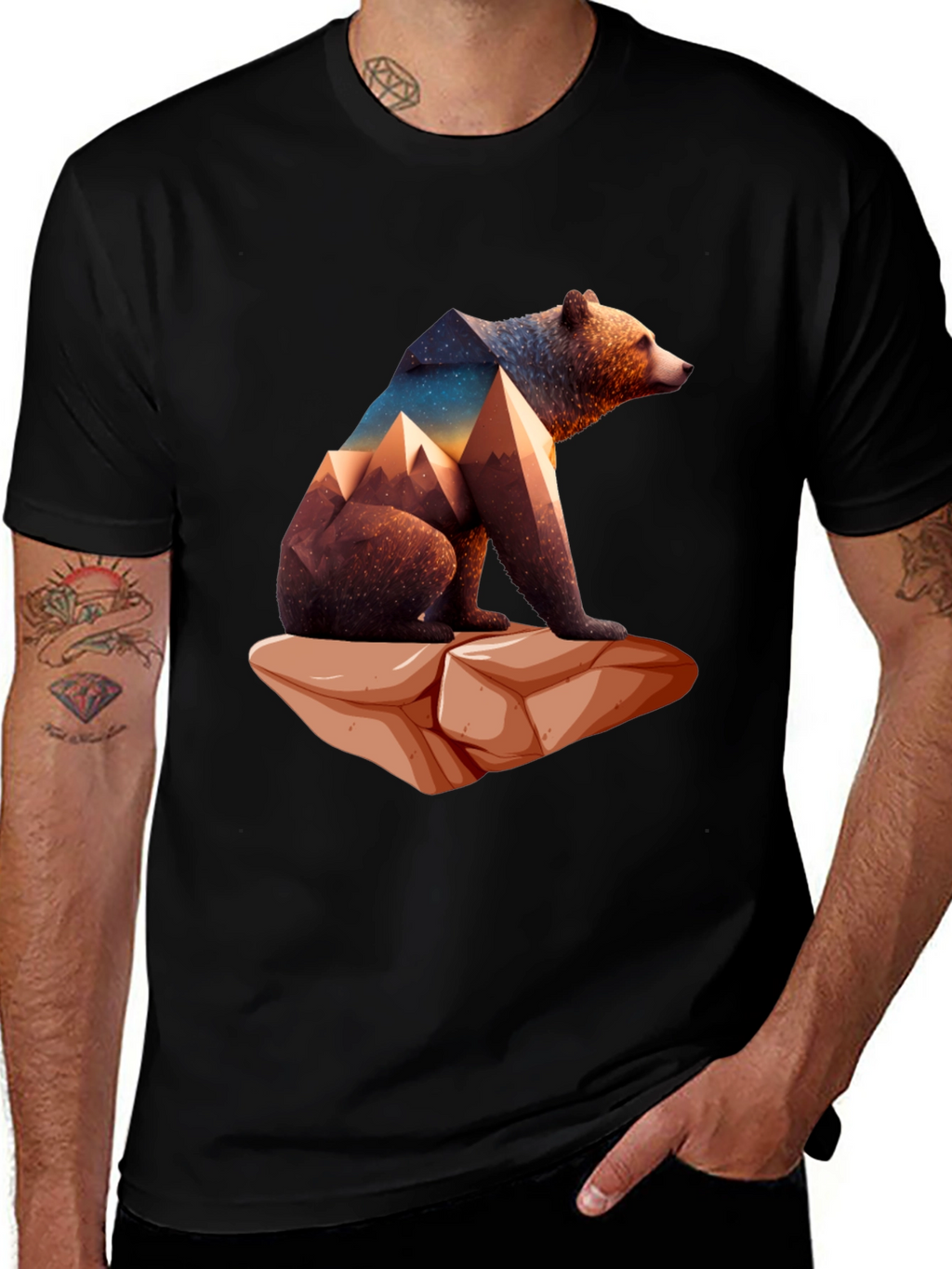 Geometric Bear Graphic Tee - Nature Design