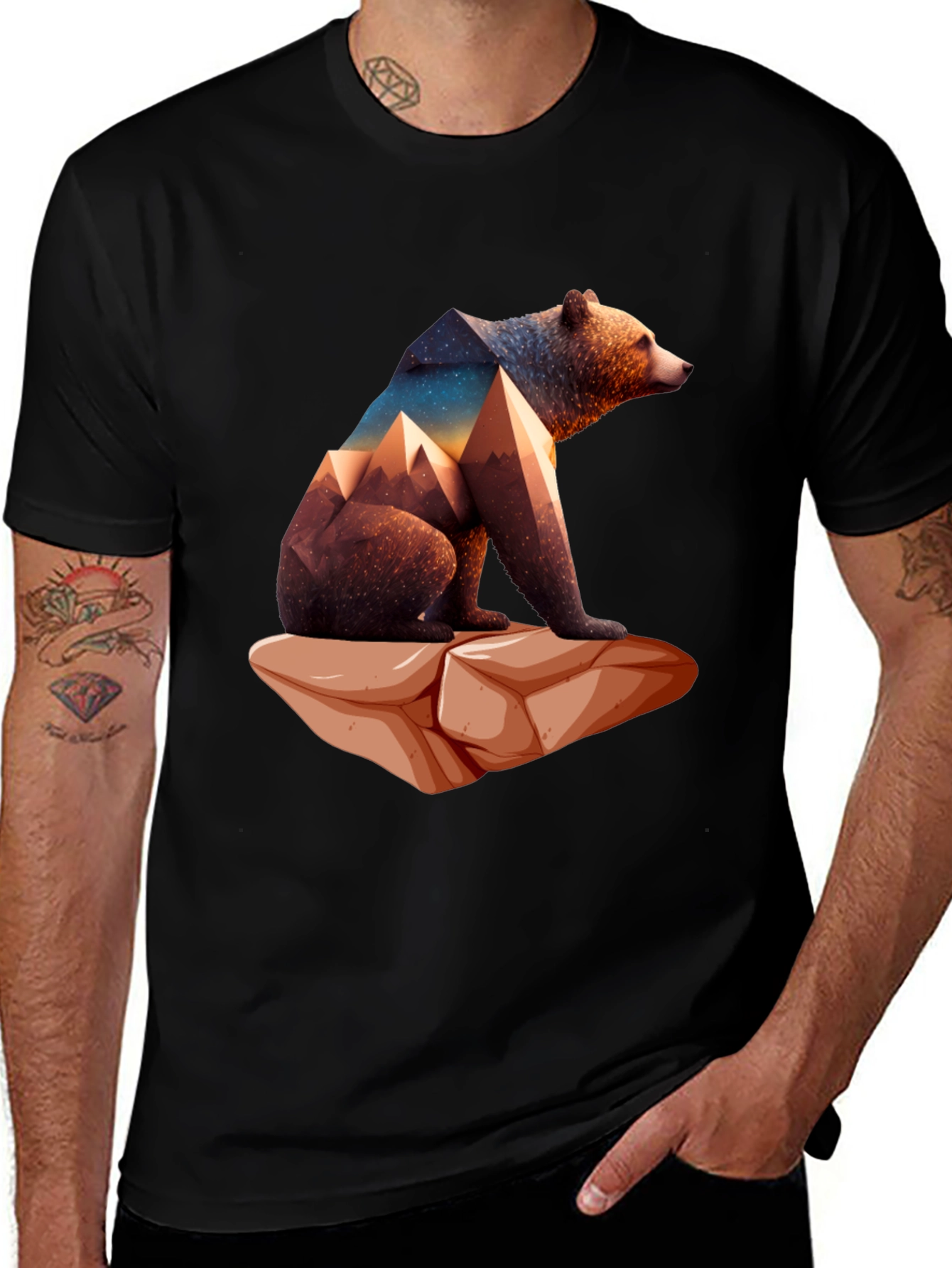 Geometric Bear Graphic Tee - Nature Design