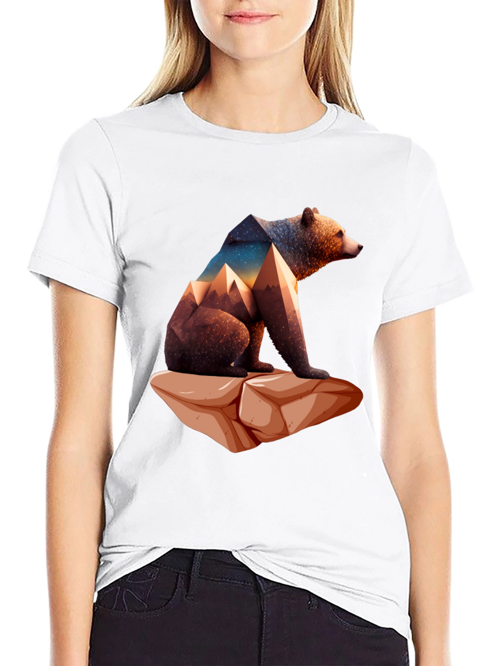 Geometric Bear Graphic Tee - Nature Design