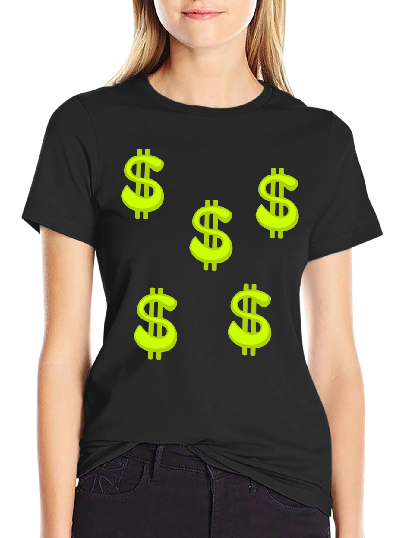 Black Tee with Dollar Sign Print