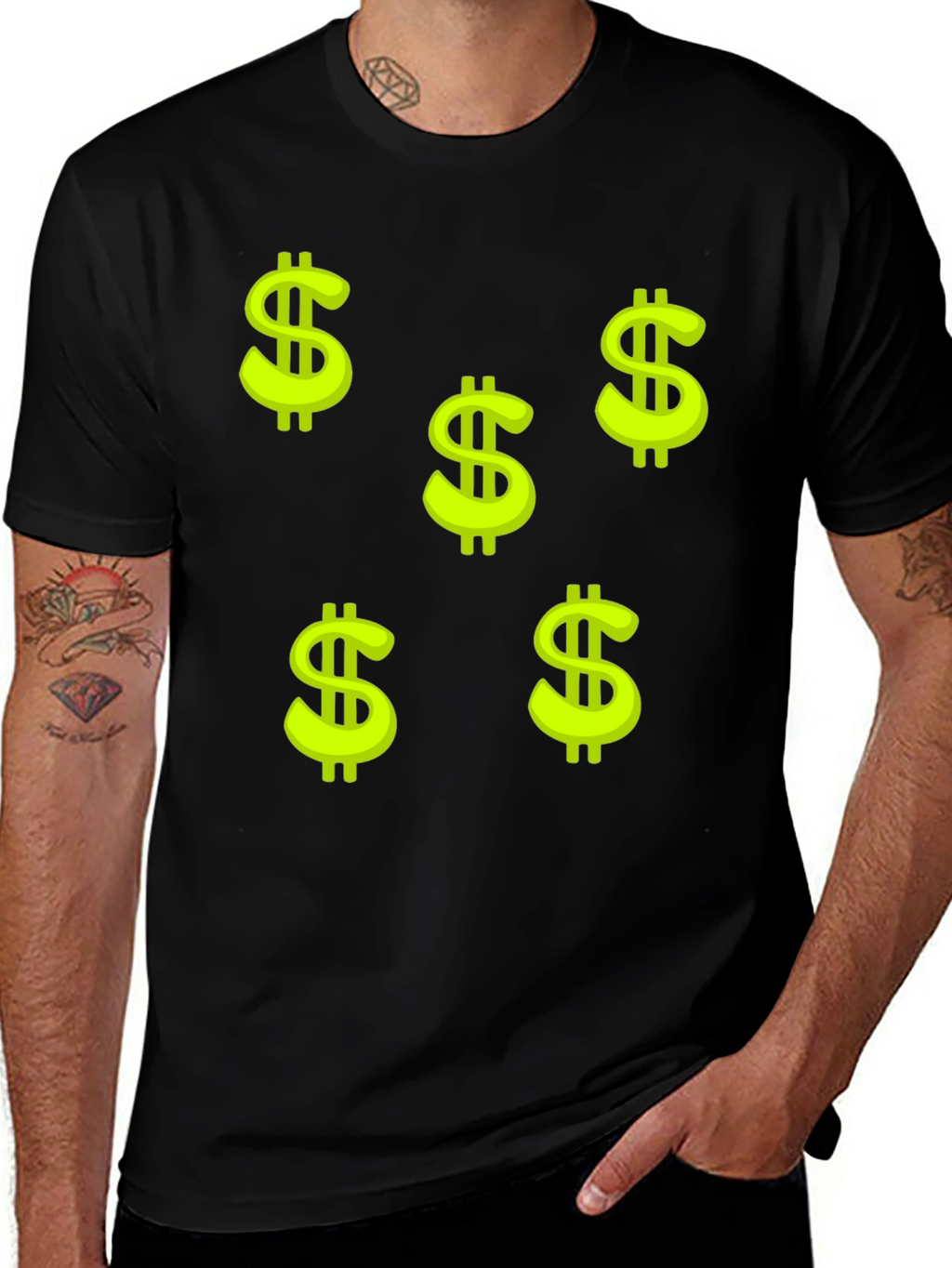 Black Tee with Dollar Sign Print