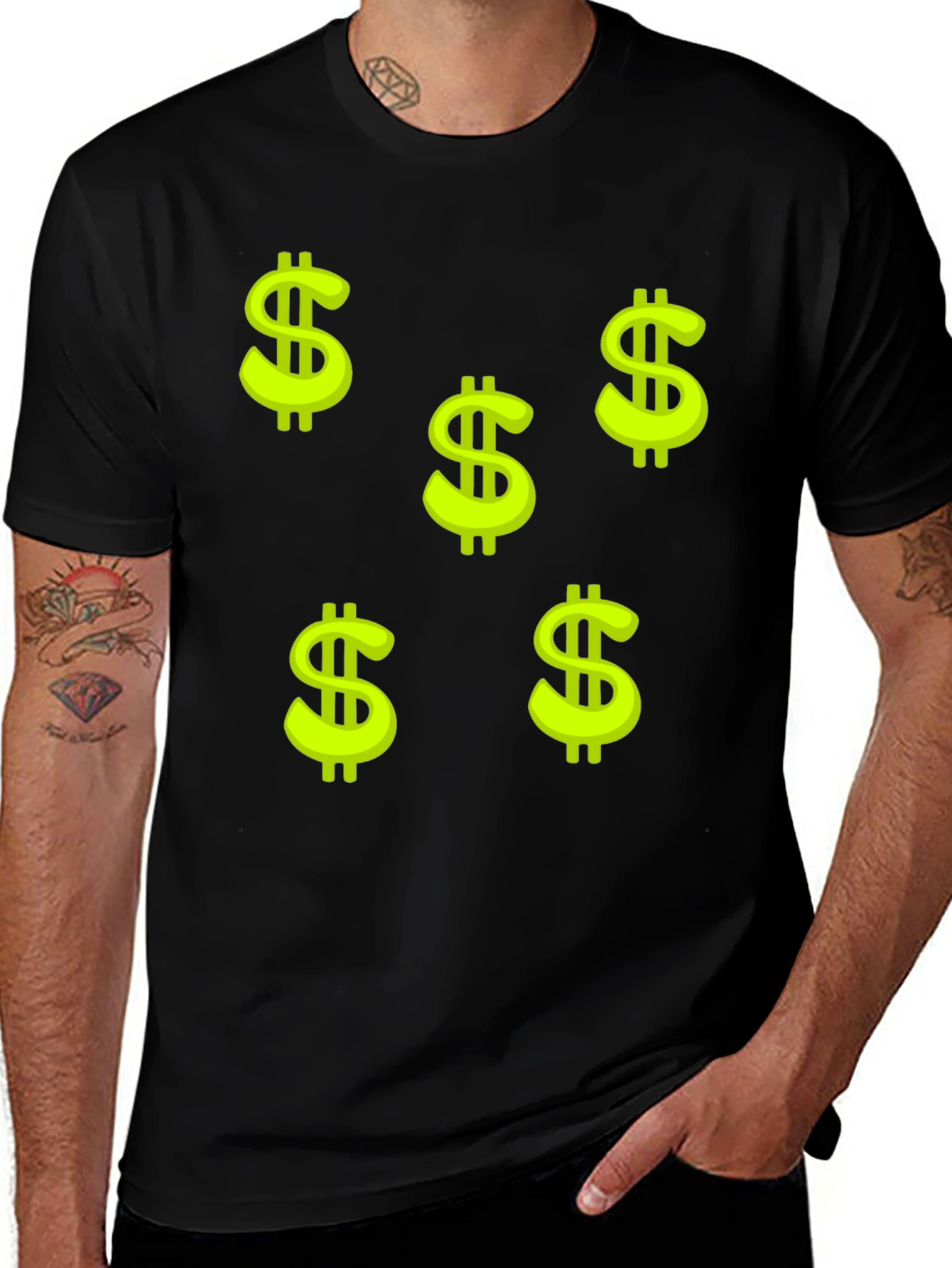 Black Tee with Dollar Sign Print