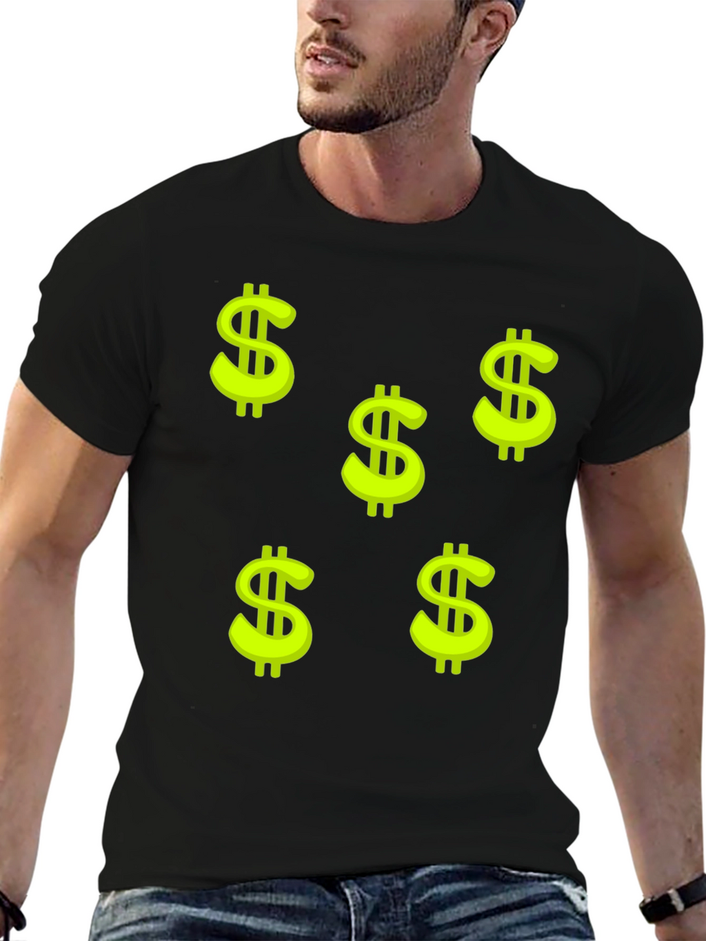 Black Tee with Dollar Sign Print
