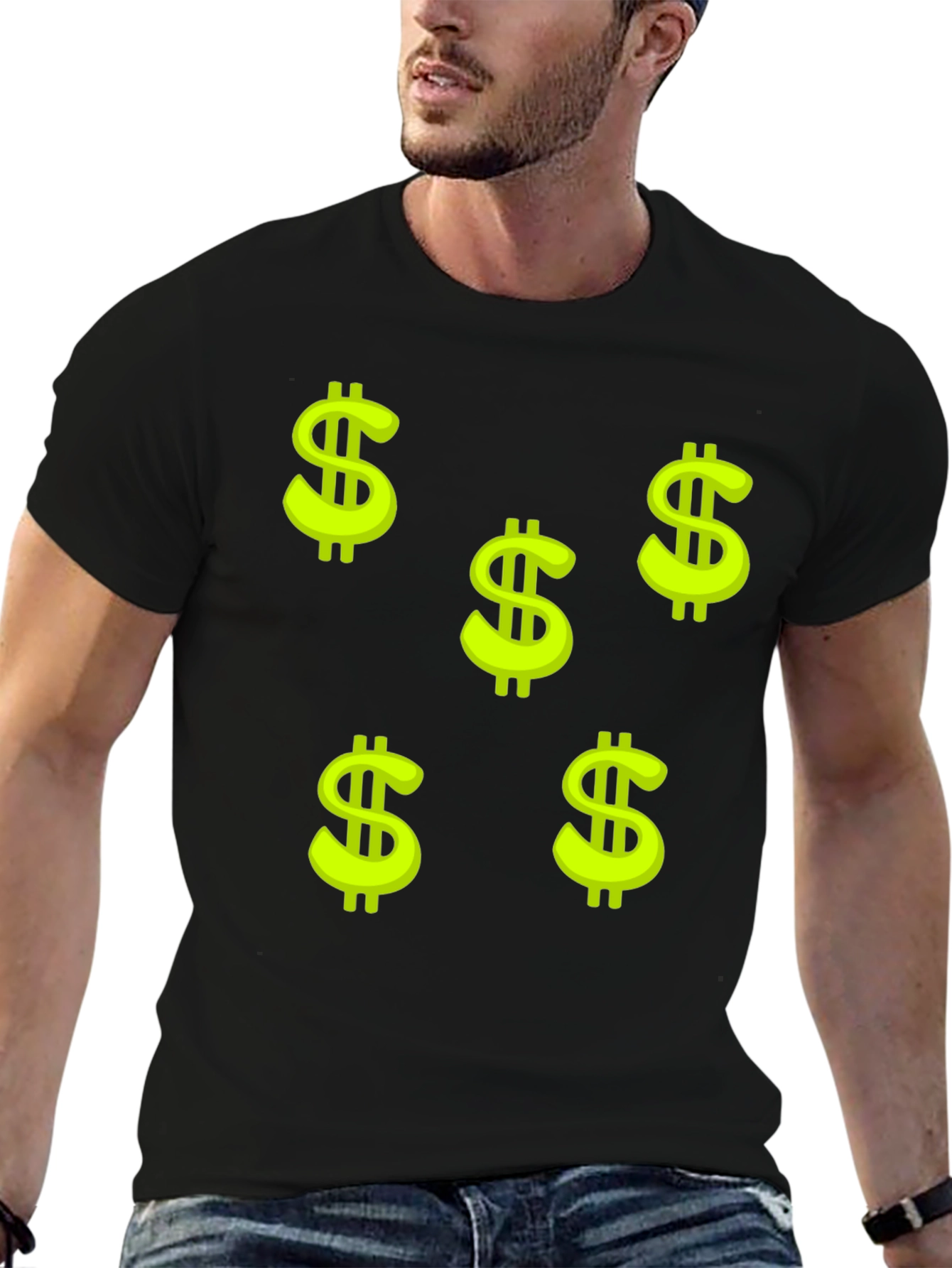 Black Tee with Dollar Sign Print