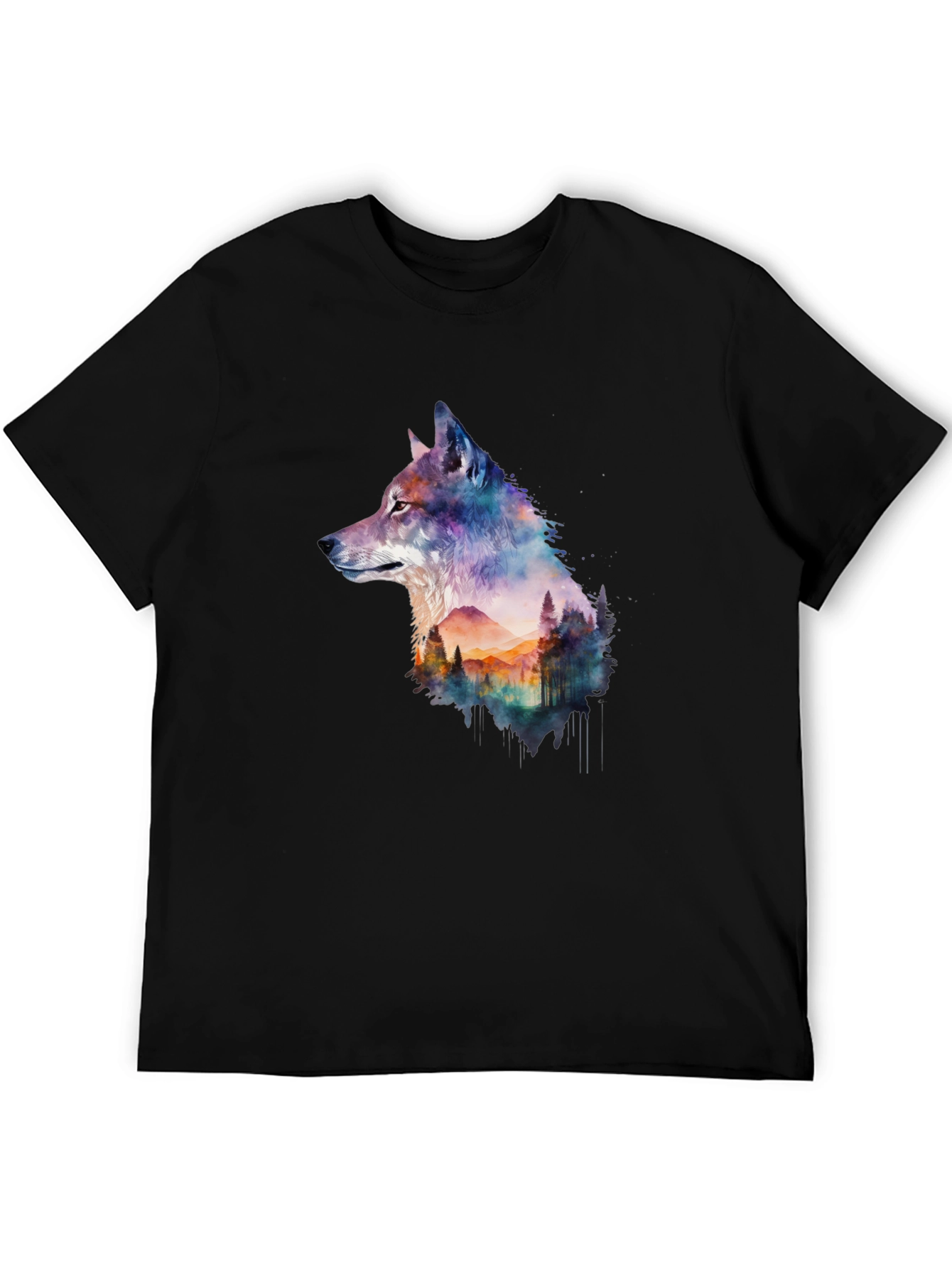 Wolf & Forest Graphic Tee - Black Cotton T-Shirt